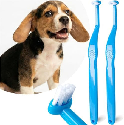 Small Dog Toothbrush, Cat & Puppy Tooth Brushing Kit, Mini Head Teeth Brush for Kitten & Tiny Pet, Doggy Toothbrushes Deep Dental Cleaning, 2 PCS - Blue by MoonyMars