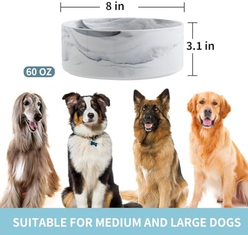 Dog Bowl Ceramic for Medium Large Breed, Heavy Weighted Dog Food Water Feeder Dish,8 in Non - Slip Modern Cute Extra Big Porcelain Pet Bowl Maze Marble Grey - Image 2