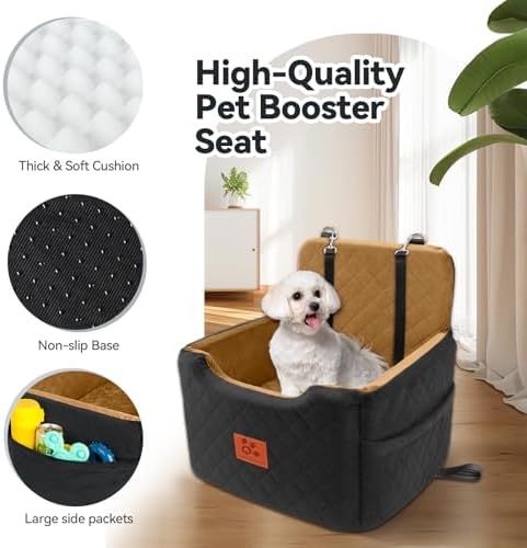 GL GLENSLAVE Dog Car Seat for Small/Medium Dogs Under 35lbs,Memory Foam Dog Booster Seats,Detachable and Washable Traval Pet Car Seat, Dogs Bed with 2 Safety Belts (Black/Coffee) - Image 3
