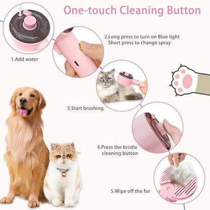 Cat Steam Brush for Shedding, Steamy Dog Grooming Brush with 2-Speed Spray, Blue Light and Release Button, Rechargeable Water Pet Hair Brushes Wet Self Cleaning Spa Comb - Image 5