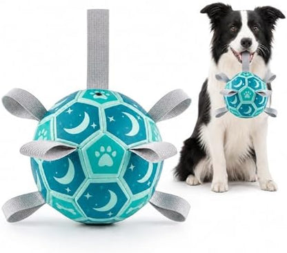 Dog Soccer Ball with Straps, 6 Inch Herding Dog Ball Toys Dog Birthday Toy, Balls for 20-40lbs Dogs, Outdoor Puppy Toys for Small Medium Dogs, Interactive Toy for Tug, Water Toy Ball,Blue by Unknown