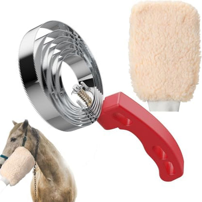 Curry Comb Kit, 6 Ring Curry Comb & Horse Grooming Mitts by Youven