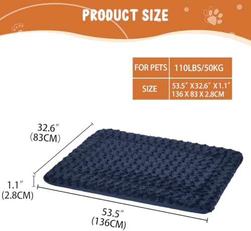 EMPSIGN Dog Crate Pad for 54"x37" Dog Crate, Plush/Canvas Navy - Image 2