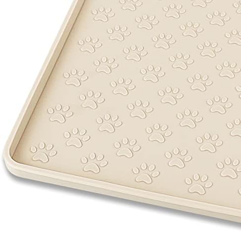 Ptlom Silicone Pet Placemat for Dog and Cat, Waterproof Anti-Slip Pet Feeding Bowl Mats for Food and Water, Small Medium Large Tray Mat Prevent Residues from Spilling to Floor, Beige, 31.5" 23.6" by PTLOM