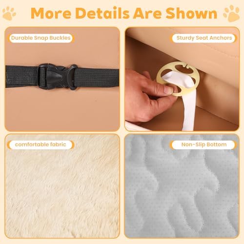 Dog Car Seat Cover, Waterproof Plush Pet Seat Protector, Beige, Front Seat - Image 5