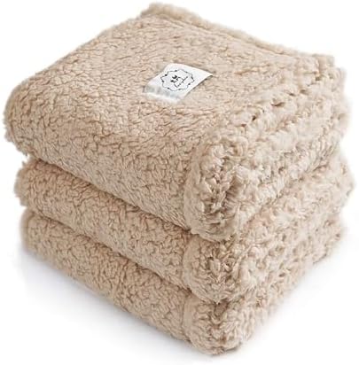 1 Pack 3 Calming Blankets Fluffy Premium Fleece Pet Blanket Soft Sherpa Throw for Dog Puppy Cat Beige Large (41" x31'') by luciphia