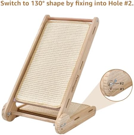 Solid Wood cat Scratching Post, 3-in-1 Adjustable Angles (90°/130°/150°), cat Scratcher Replaceable sisal pad, no Assembly Required, cat Scratch Furniture Protector. - Image 6