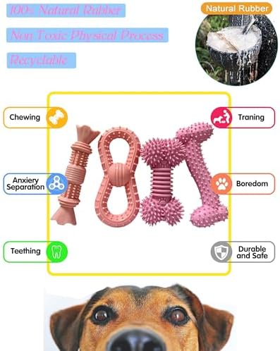 4 Pack Teething Toys Dog Durable Chew Toys Soft Rubber Toy Dog Teeth Cleaning Toothbrush Toy Cute Interactive Toys for Medium Large Breed(Medium,Pink) - Image 5