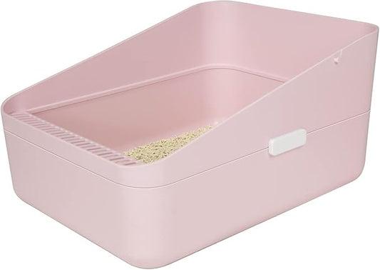 Sfozstra Open High-Sided Litter Box: Pink Medium Anti-Scatter Design - Self-Cleaning Sifting Tray - Low Tracking for Small Cats