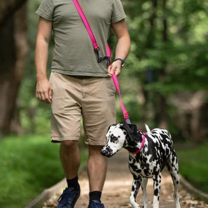 Cross Body Dog Leash - Waist or Shoulder Leash for Walking and Hiking with Medium and Large Dogs, Adjustable 4 to 6 FT Outdoor Bungee Lead with Traffic Handle by Nuvuq (18-120 lbs, Pink) - Image 5