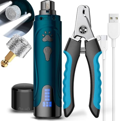 YABIFE Super Quiet Dog Nail Grinder & Clippers Kit with 2 LED Lights, 3 Speeds Up to 12,000 RPM, Lower Than 30dB Electric Pet Nail Trimmer for Small Medium Large Dogs and Cats by Yabife