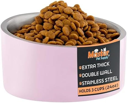 Master Pet Supply Stainless Steel Slanted Dog Cat Food Bowl 24 oz Rose by MasterPetSupply