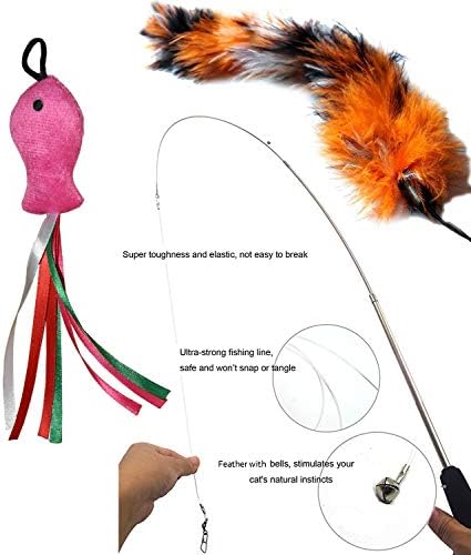 Cat Toys Set, Cat Retractable Teaser Wand, Catnip Fish, Interactive Cat Feather Toy, Mylar Crincle Balls, Two Cotton Mice, Four Fluffy Mouse - Image 2