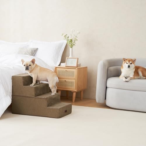 EHEYCIGA Dog Stairs for Bed 20" H, 4-Step Extra Wide Dog Steps, Camel - Image 5