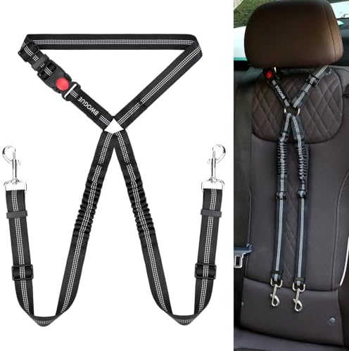 BWOGUE Double Dog Seat Belt for Car, Reflective Headrest Restraint Lead by BWOGUEPetHome