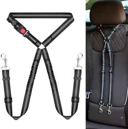 BWOGUE Double Dog Seat Belt for Car, Reflective Headrest Restraint Lead by BWOGUEPetHome