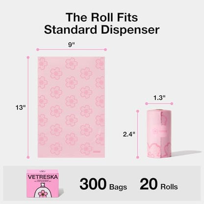 VETRESKA Cherry Blossom Scented Dog Poop Bags, Leak Proof, 300 Counts - Image 6
