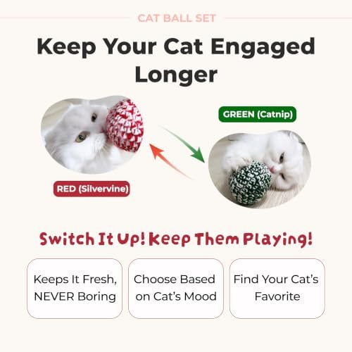 JAYU PET Red Cat Ball, Red & Green Set, 2.7 inch - Image 3