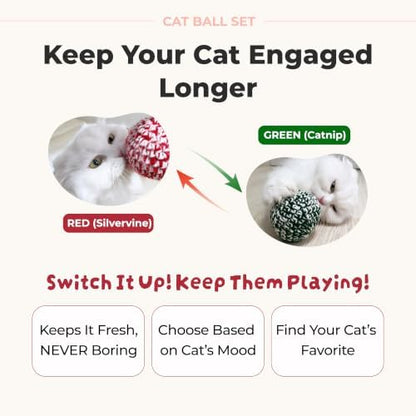 JAYU PET Red Cat Ball, Red & Green Set, 2.7 inch - Image 3