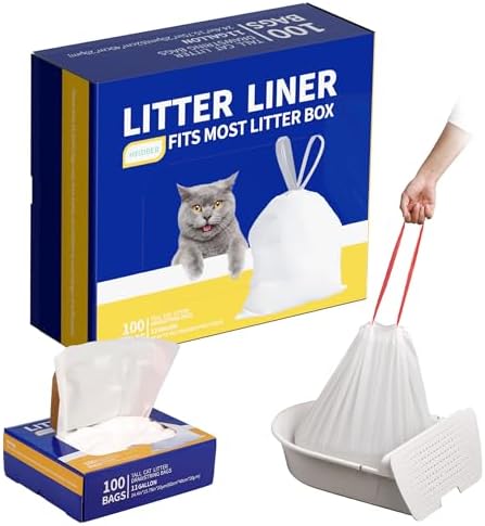 Drawstring Litter Liner Bags 100 Pack-Cat Litter Box Liner Bags for Litter Box Robot 3 and 4 Thick Waste Bags for Self-cleaning Cat Litter Box Liner Trash Bags for Home/Kitchen Trash Cans by HEIDBER