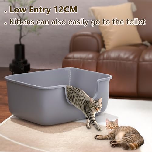 Large Cat Litter Box with High Sides, Open Kitty Litter Boxes Anti-Splashing for Indoor Cat Low Entry Cat Litter Pan for Small and Elderly Cats, Tool-Free Assembly(19.7” * 15.76” * 8.67” Grey) - Image 2