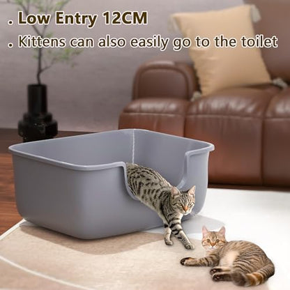 Large Cat Litter Box with High Sides, Open Kitty Litter Boxes Anti-Splashing for Indoor Cat Low Entry Cat Litter Pan for Small and Elderly Cats, Tool-Free Assembly(19.7” * 15.76” * 8.67” Grey) - Image 2