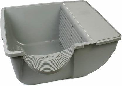Omega Paw Self Cleaning Cat Litter Box, Premium Roll 'N Clean Litter Box, Regular Size for Kittens and Cats 10 lbs and Under, Blue Color (PR-RA15-1) with Integrated Litter Step and Chrome Accents