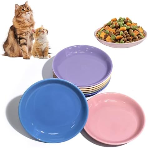 [8 Pack] Ceramic Cat Food Bowl, Colorful Cat Bowls Whisker-Friendly, 5.9" Shallow Wide Kitten Plates, Easy to Clean Indoor Feeding Dishes by FlaggeZG