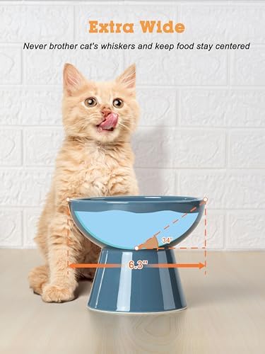 LoeJan Elevated Cat Food and Water Bowls Set, Extra Wide and Raised Ceramic Feeder, Anti-Vomit Whisker-Free Pressure Feeding Bowl for Kittens Adult Small Dogs (Deep Blue) - Image 5