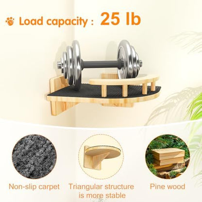 XiaZ Cat Wall Shelves, Corner Cat Shelf with 3 Wide Perch Steps, Kitty Wall Climber Wooden Furniture up to 25lbs, Modern Floating Cats Stairs for Indoor Sleeping, Playing, Climbing - Image 5