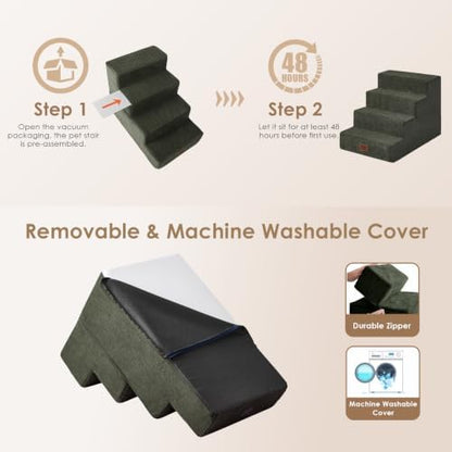 EHEYCIGA Dog Stairs for Bed 18" H, 4-Step Extra Wide Dog Steps - Image 6
