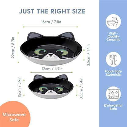 The Cat Ladies Ceramic Cat Bowls - Whisker Friendly Food Bowl - Cute Pet, Kitten Plates - Dishes for Indoor Cats - Dish for Wet Food & Water - Platos para Gatos - Black and White Cat, Set of 2 - Image 3