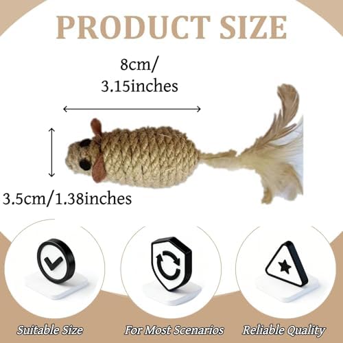 Interactive Cat Toys 6 Pack, Natural Sisal Feather Mice with Rattle - Image 2