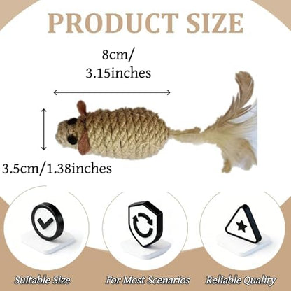 Interactive Cat Toys 6 Pack, Natural Sisal Feather Mice with Rattle - Image 2