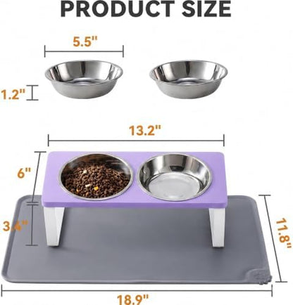 Summark Upgraded Elevated Cat Bowls with Food Mat,15°Tilted Stand Anti Vomiting Raised Cat Dishes for Food and Water,2 Stainless Steel Bowls for Cats and Puppy（Lavender） - Image 5