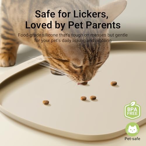 DownyPaws Cat Food Mat,Silicone Waterproof Feeding Mat, 18"×12.5", Almond - Image 2