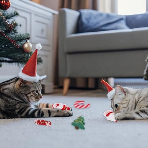 KOOLTAIL Christmas Cat Catnip Toys, 5 Pack Durable Soft Santa Claus Christmas Tree Candy Toy Filled with Natural Catnip, Interactive Bite Resistant Chew Teeth Cleaning Gift for Indoor Cats Kitten - Image 7