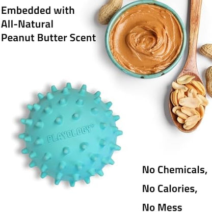 Playology Spiky Chew Ball Dog Toy with Squeak - Medium, Peanut Butter Scent - Image 4
