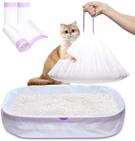 Elzrghs Cat Litter Box Liners Large, 30 Pack Jumbo Drawstring Cat Litter Bags, Extra Thick Litter Pan Liners Heavy Duty 36"x16" by Elzrghs