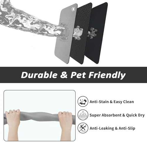 HotLive Dog Food Mat - Absorbent Cat Mat for Food and Water, No Stains Pet Feeding Bowl Mat, Easy to Clean Pet Placemats, Quick Dry Dog Water Dispenser Mat for Messy Drinkers | Paw Grey 16"x 24" - Image 6