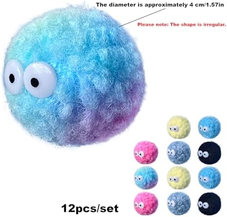 Assorted Color Cat Ball Toys, Irregular Shape Woolen Yarn Puffs Pom Balls Interactive Kitten Chasing Toys Cat Chase Balls (Multicolored 12Pcs) - Image 2