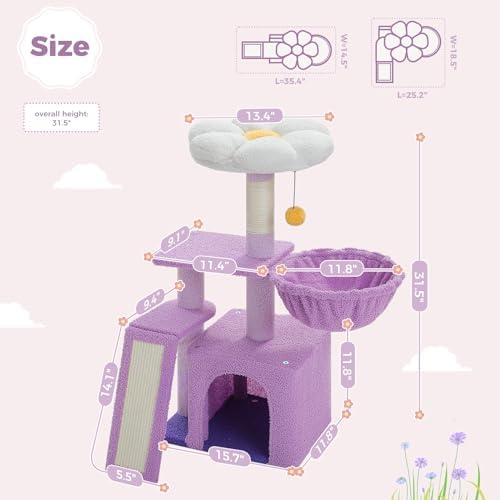 PETEPELA Cactus Cat Tree for Kittens & Small Cats, 32in Cat Tower,Purple - Image 5
