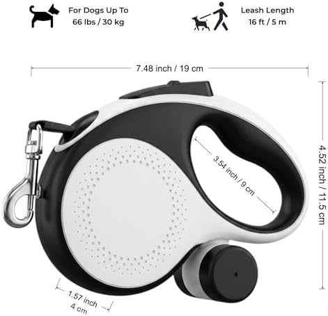 16FT Retractable Dog Leash for Dogs up to 66lbs, White - Image 2