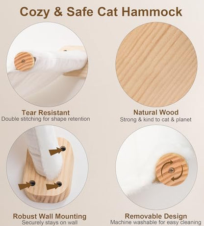 Cat Wall Shelves Set of 4, with 1 Floating Fabric Hammock, 2 Ladders with 4 Steps Each & 1 Flat Shelf – Wall Mounted Bed Furniture & Climber for Large Cats, Indoor Playground - Image 4