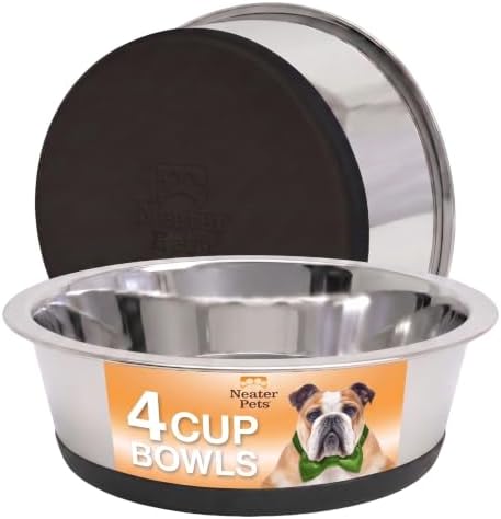 Neater Pet Brands Stainless Steel Dog Bowls with Non-Slip Rubber Bottom – Set of 2, 4 Cup (32 oz), Black - Heavy Duty Metal Dog Bowl, Dishwasher Safe, Food or Water Bowl, Ideal for Medium Dogs - Image 4