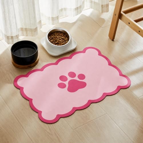 Scalloped Dog Feeding Mat, Coral Pink 17" X 22” by Ralxion