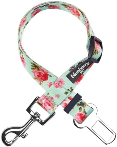 Blueberry Pet 8 Patterns Spring Scent Inspired Floral Rose Print Turquoise Adjustable Dog Seat Belt Tether for Dogs Cats, Durable Safety Car Vehicle Seatbelts Leads Use with Harness by BlueberryPet