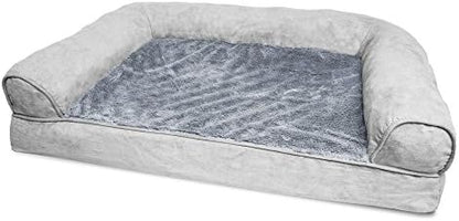 Furhaven Orthopedic Dog Bed for Medium/Small Dogs w/ Removable Bolsters & Washable Cover, For Dogs Up to 35 lbs - Plush & Suede Sofa - Gray, Medium by FurHaven
