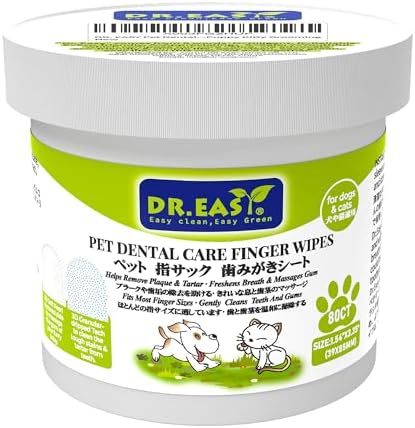 DR.EASY Upgraded Blue Dot Breath Freshener Dental Finger Wipes 80ct for Dog & Cat,Cleaning Pet Teeth Smoothly,Help Wipe Away Plaque&Tartar, No Added Harsh Chemicals No Brush Formula by DREASY