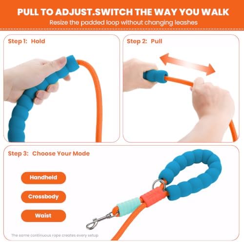 Double Dog Leash, Hands Free Dog Leash Set w/Sponge Handle, Adjustable 4.9-9.8ft for Walking Jogging Running Training, Multifunctional Handheld Crossbody Waist for Small Medium Dogs - Image 3